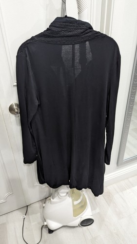Kensie Zip Cardigan Sweater Embroidered Black with Pockets Sz L - Picture 5 of 7
