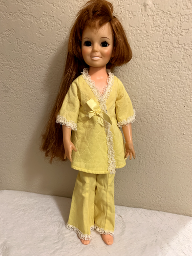Vintage Crissy gelber Pyjama "Sleeper Bells" gesteppt Top & Hose Outfit Only