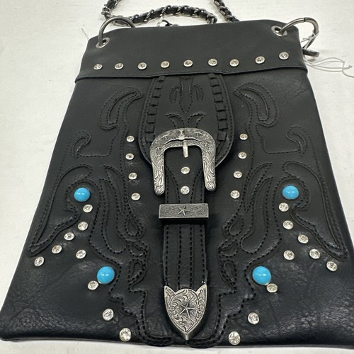 Mini Black Crossbody buckle stud purse Punk Biker Gothic - Afbeelding 1 van 5
