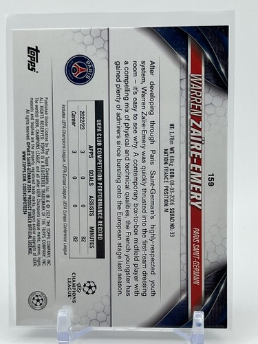 2023-24 Topps UEFA Future Stars #159 Warren Zaire-Emery PSG Rosso Inferno - Foto 2 di 2