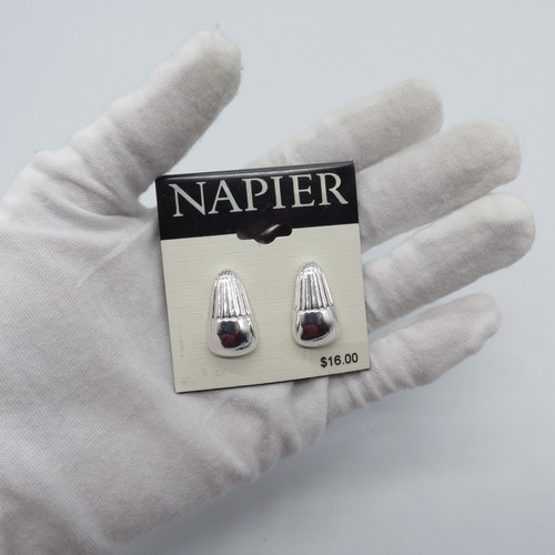 VTG Napier Silver Tone Pierced Drop Earrings Simple Design - Picture 2 of 9
