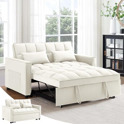 Modern 3-in-1 Pull Out Sofa Bed Convertible Comfy Velvet Sleeper Sofa Couch