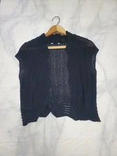 AB Studio  Women's Black Short Sleeve Knit Cropped Cardigan Size: Medium Lace 