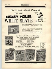 1936 PAPER AD Mickey Mouse White Slate Chalk Board Platt Munk