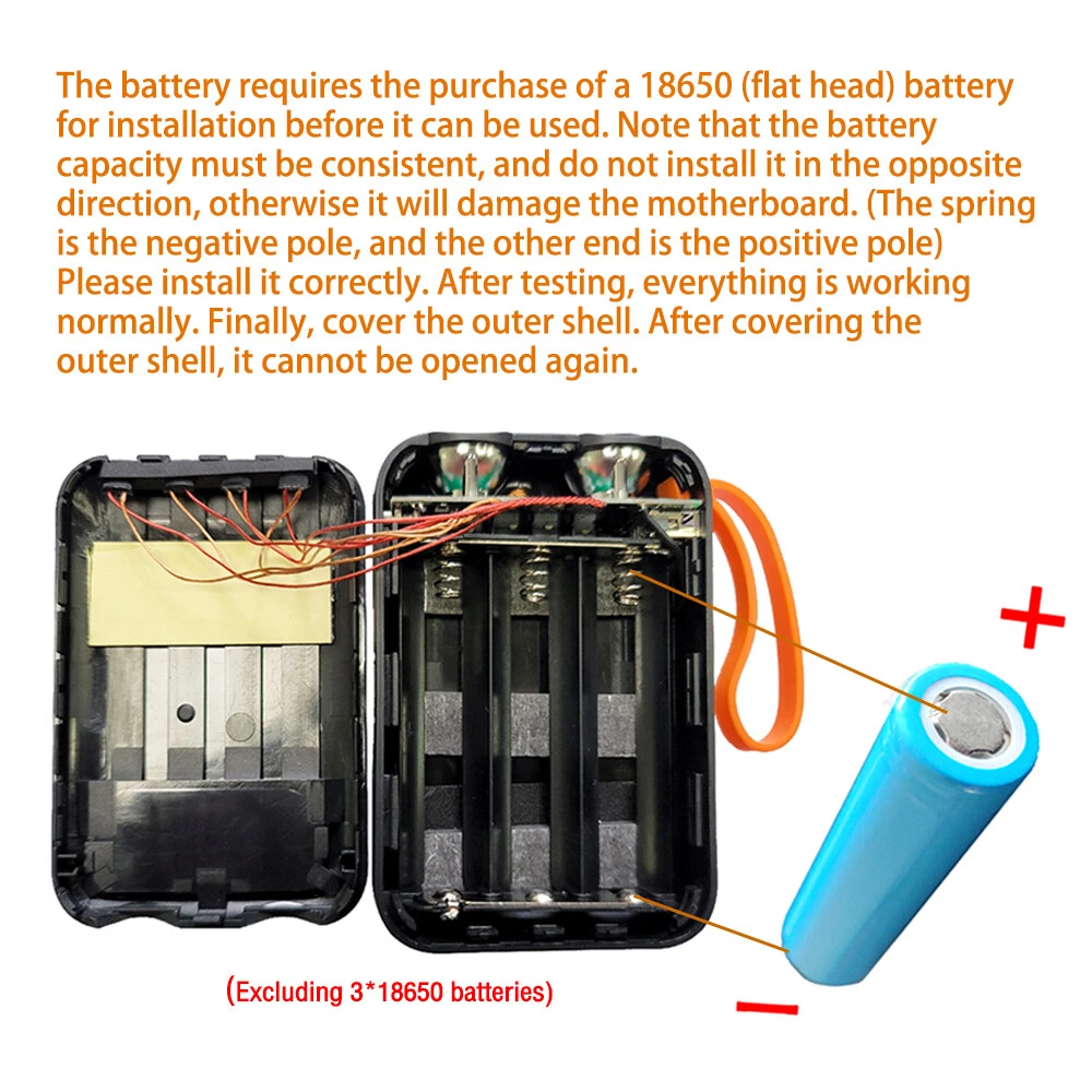 3*18650 DIY Power Bank Case with LED Display & Charging Cable  