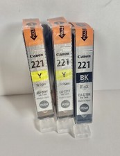 New Genuine Canon CLI-221BK Black  2x CLI-221Y Yellow Ink Cartridges Sealed