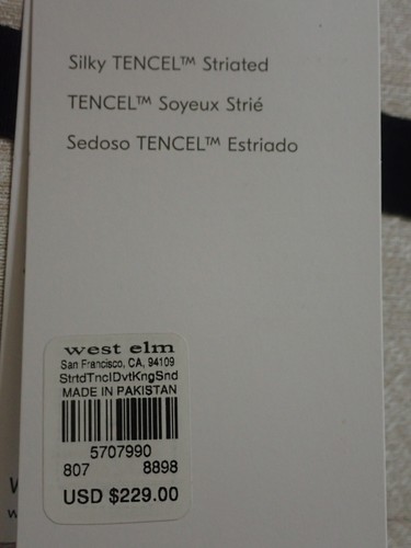 NWT WEST ELM CALIFORNIA KING DUVET COVER 92"x108" SILKY LYOCELL TENCEL STRIATED - Picture 4 of 8