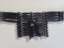 Black Native Indian Silver Beads Buffalo Bone 10Line Chest Plate Necklace Choker