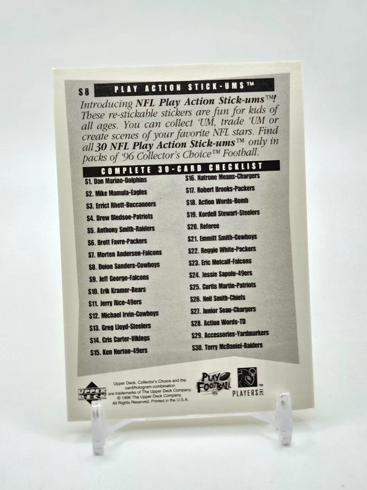 Deion Sanders STICKER "Play Action Stick-Ums" 1996 Collectors Choice #S8 Cowboys - Image 2 of 2