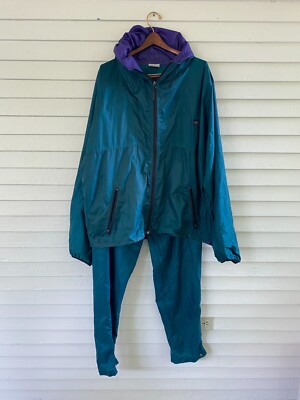 VINTAGE HELLY HANSEN Full-Zip Windbreaker Jacket + Pant Suit Nylon Hooded Men XL