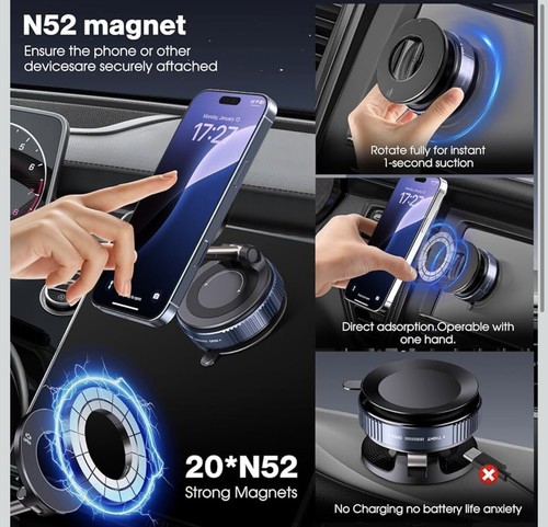 360 Vacuum Strong Magnetic Phone Holder Suction Cup Car Stand Foldable Car Mount - Zdjęcie 2 z 8