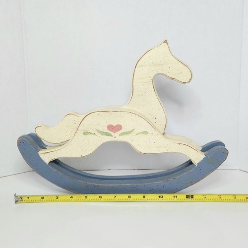 Vintage Wood Rocking Horse 11"x 14" Toy Decor Farmhouse Rustic Baby Boy Girl - Picture 12 of 13