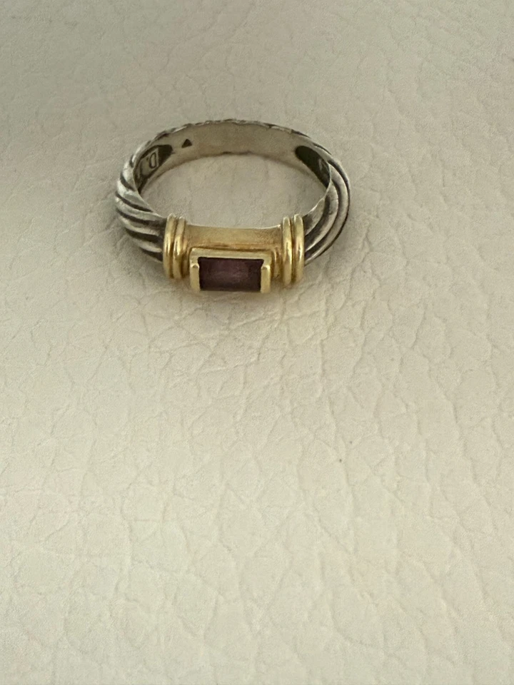Anillo David Yurman Amatista Oro 14 quilates Plata Esterlina Cable Pila 6.5 7 Foto 2 de 4