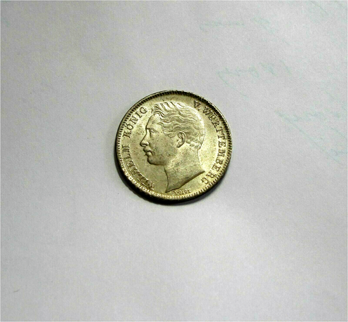 Moneda de plata de 1/2 florín del estado de Wurttemberg de Alemania 1844 fecha clave MS/UNC- KM #573