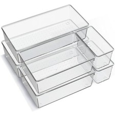 6 Pack Large Clear Plastic Drawer Organizer Trays, Acrylic Kitchen Drawer Org...