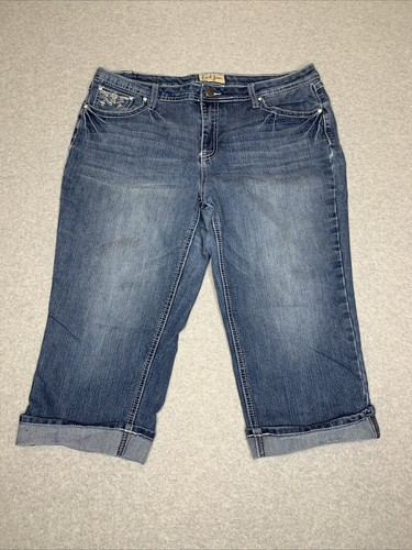 Earl Jean Womens Capri Embellished, Rhinestones, Studs, Applique Cuffed Size 16 - Picture 3 of 8