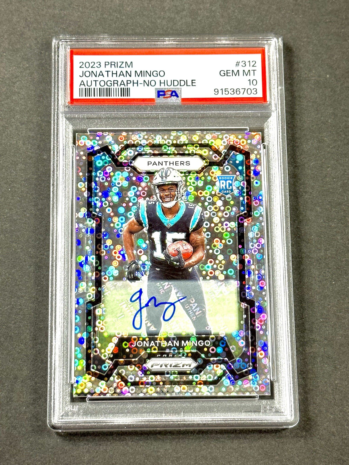 2023 Prizm JONATHAN MINGO Rookie No Huddle Disco Prizm AUTO RC#312 PSA 10-POP 23