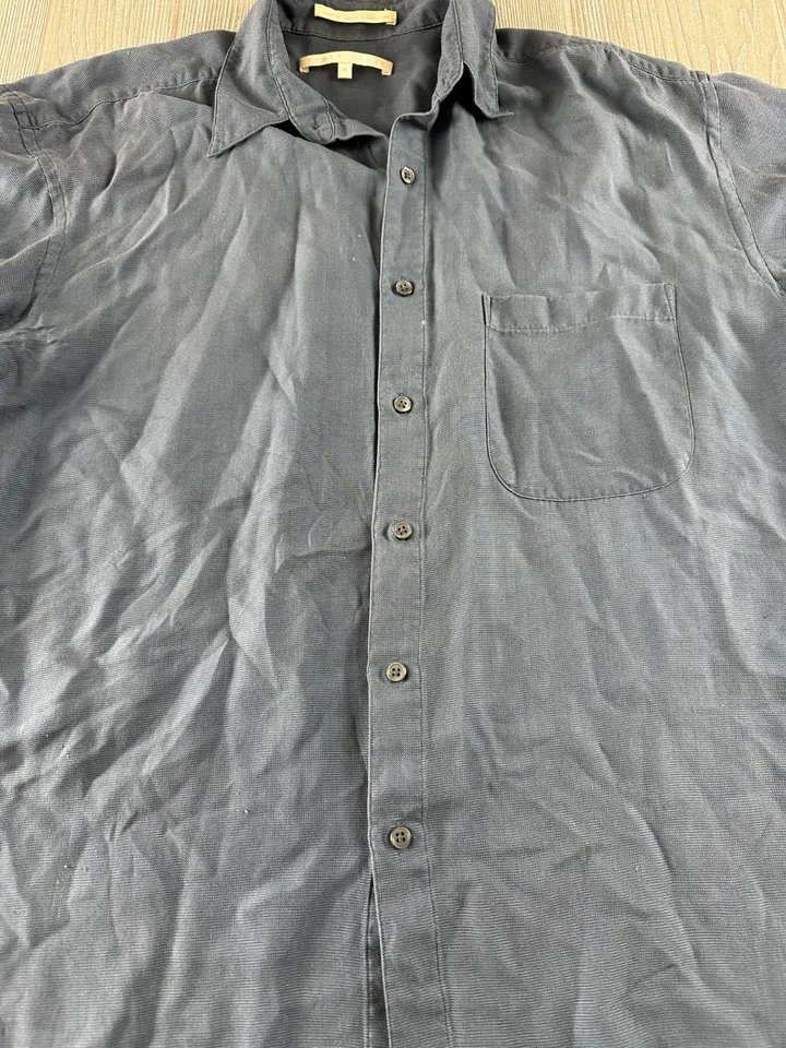 Perry Ellis 100% Silk Shirt Men's Size Medium Button Up Striped Short Sleeve  - Image 2 of 4