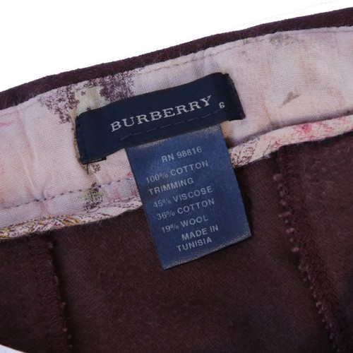 Girls Burberry Wool Blend A Line Skirt 6 Burgundy Wine Moleskin Logo Xmas Winter - Picture 7 of 8