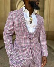 Plaid Mens Wedding Suits Peak Lapel Slim Fit Groom Wear One Button Tuxedos 3 Pcs