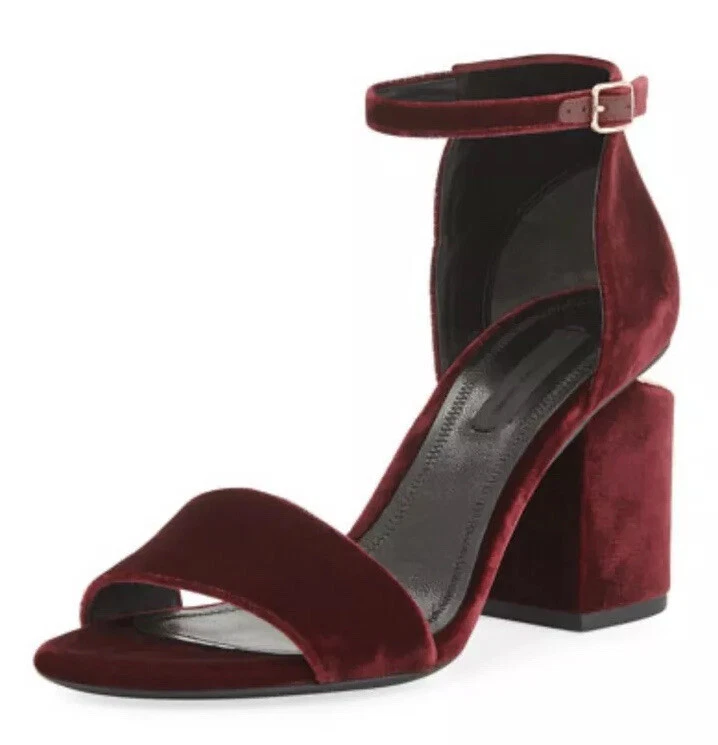 EMANI STRAPPY MID HIGH BLOCK HEELS PEEP TOE IN ROUGE RED SUEDE – Where's  That From UK