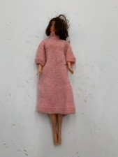 Vintage Collectible Barbie Doll With Hand Knitted Pink Coat