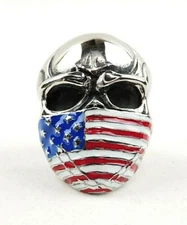 Stainless Steel Skull Ring With American Flag Mask - Free Gift Packaging