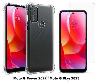 Clear Soft TPU Shockproof Case+Tempered Glass for Moto G Power 2022/G Play 2023