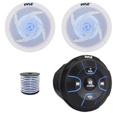 Pyle PLMRBT18 Bluetooth Marine Controller, 2x 4" 100W Max Low Profile Speakers