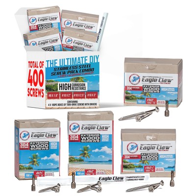 Eagle Claw Fasteners Stainless Steel Wood Screws Assortment Kit DIY Wood Scre...