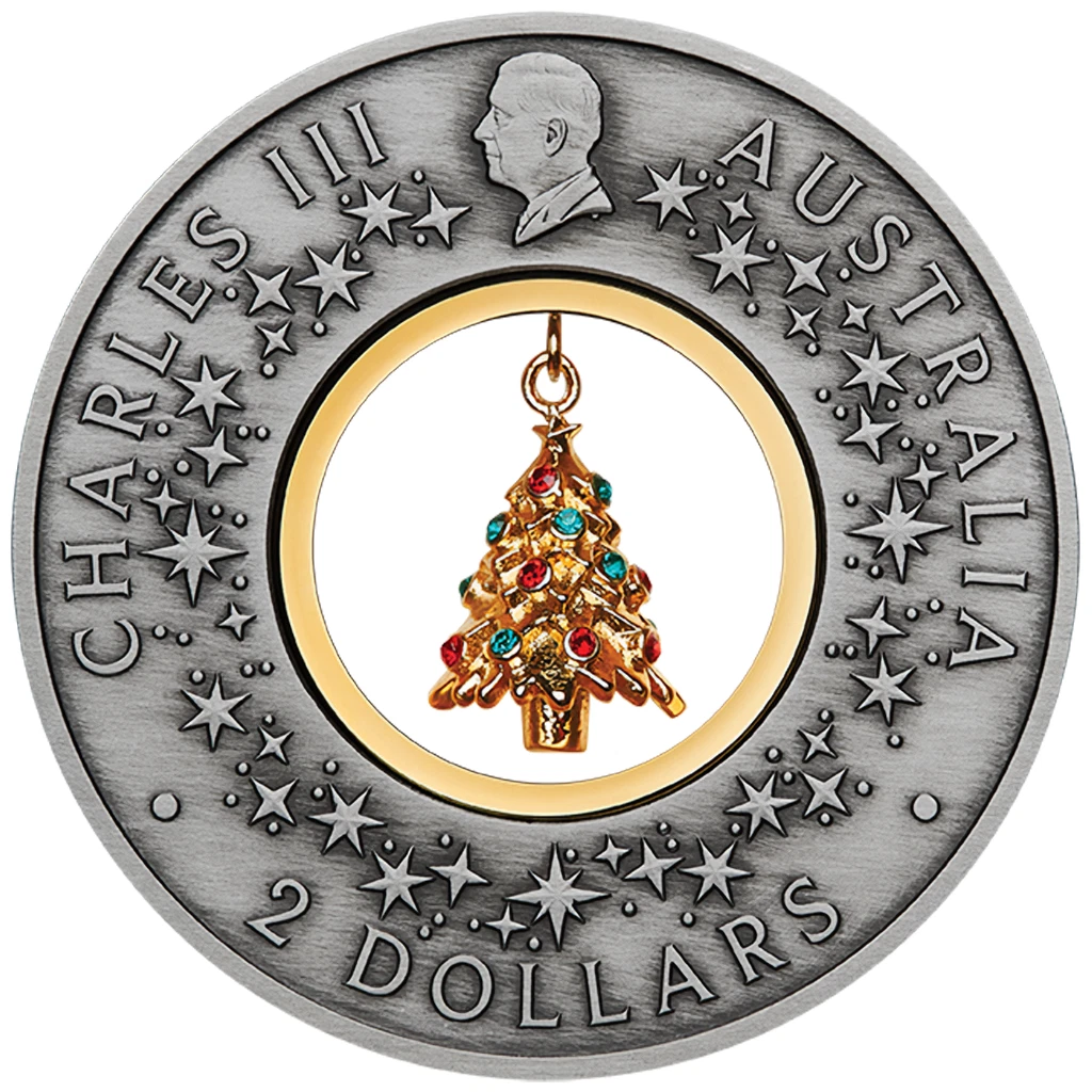 Moneta Argento Albero di Natale Laboratorio di Babbo Natale 2025 - Tuvalu - 2 Oz Finitura Antica - Foto 3 di 5