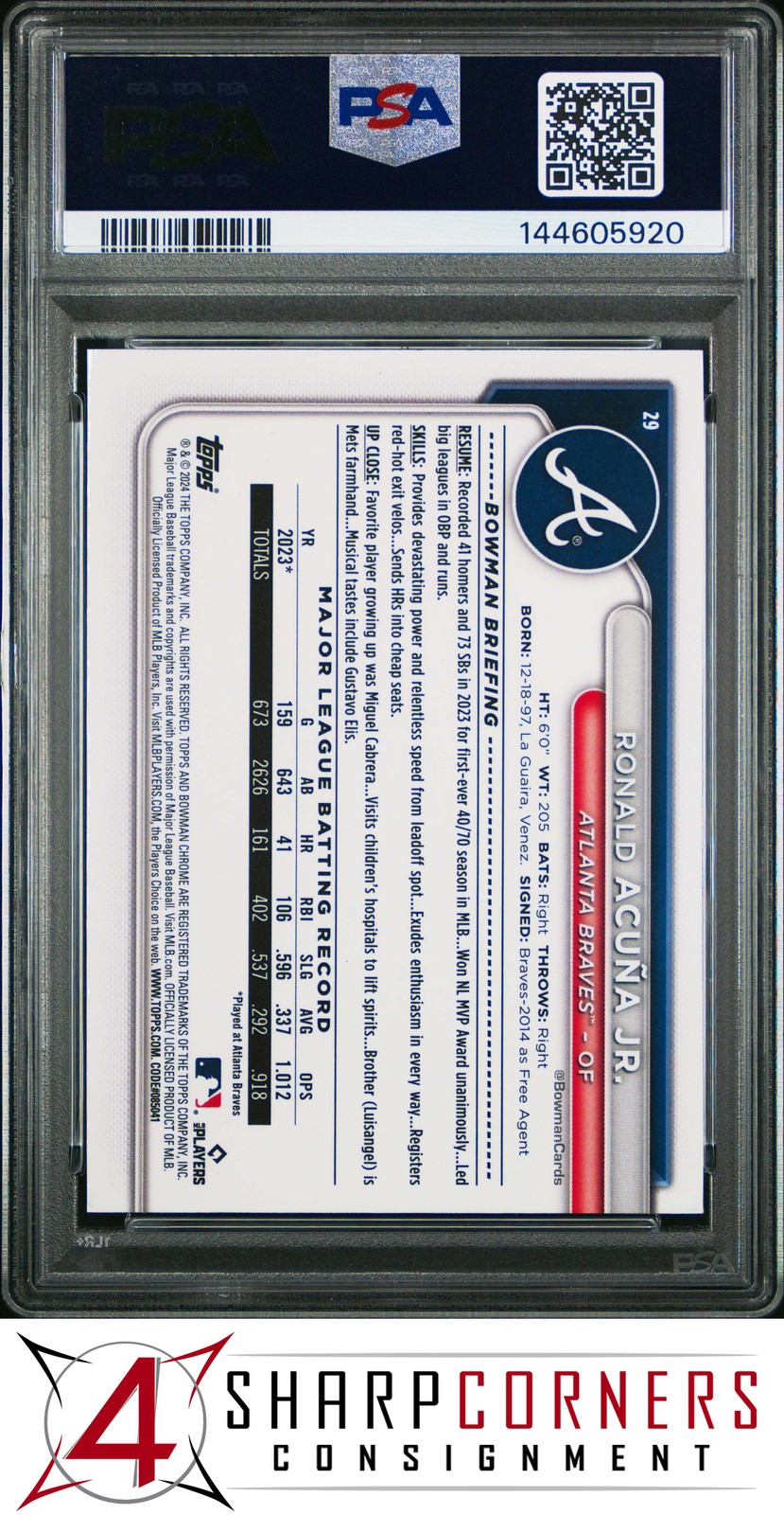 2024 BOWMAN CHROME #29 RONALD ACUNA JR. PSA 10 view 2