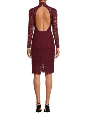 ml monique lhuillier lace maxi dress ML Monique Lhuillier dress Lace Sheath Burgundy Long Sleeve High Neck Sz 10  R81