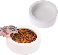 Tfwadmx 2 Pack Reptile Food Bowl, Mini Ceramic Water Feeder Bowl, Reptile Worm F