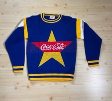 Vtg Coca Cola Sweater Blue Yellow Red Color Block Knit Size L 14/16 Coke