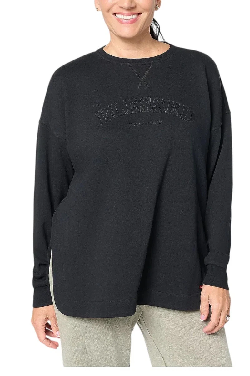 Peace Love World Boheme Open-Stitch sweater in gray. Size Lg