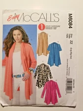 McCall's EASY Sewing Pattern 1 Hour Cardigan Sizes L-XXL New FF