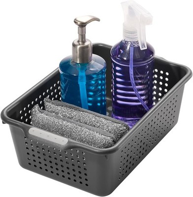 Small Storage Basket, Multipurpose Organizer with Soft-Grip Handles & Non-Slip