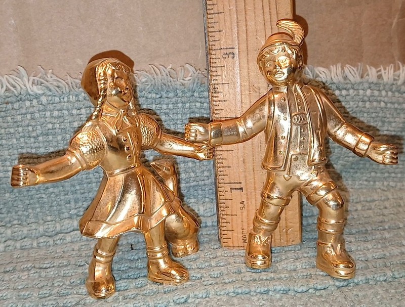 2 VTG West Germany BMF Figurines 24KT Plate, 3" Solid Metal, Goose *Girl *Boy.
