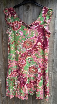 Next Petite Paisley Print Linen-Blend Mini Dress Size 10