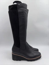 Vionic Women's Ashland Knee High Wedge Boot Black Leather Size 9 M