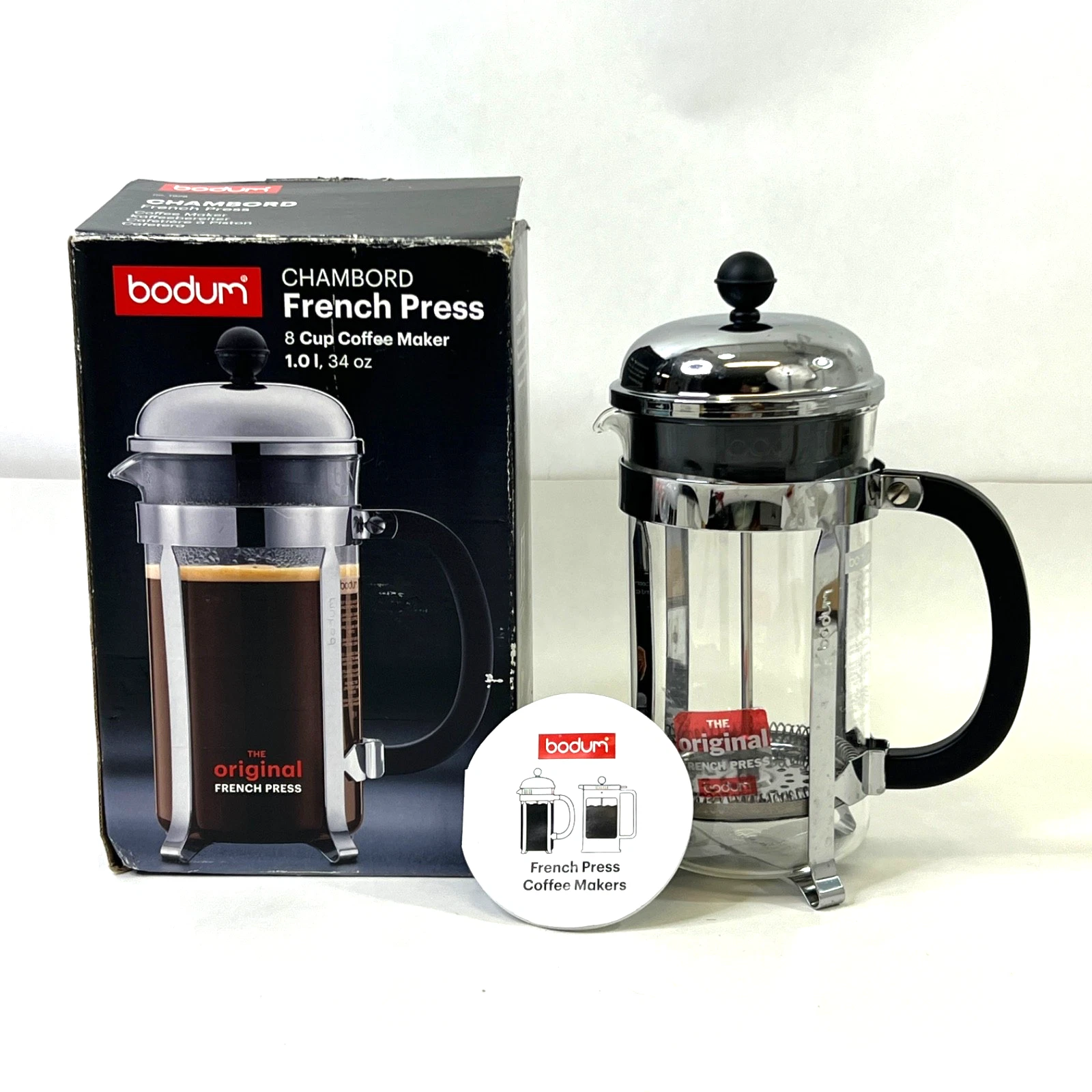 Bodum Chambord French Press Coffee Maker 8 Cup 1L 34 oz Stainless Steel