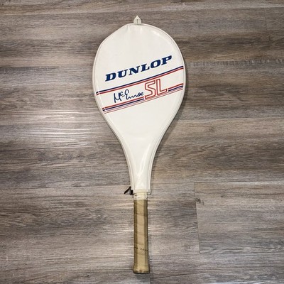 VTG Dunlop McEnroe SL Graphite Tennis Racket 1980s Leather Grip Black Red Accent