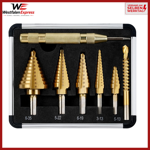 Stufenbohrer Metall Titanbeschichtung HSS 5 StüCk Mit Etui 5-13Mm Goldfarben-image