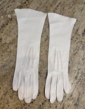 Vintage Womens Size S 7 Off-White Soft Kid Leather Formal 12.5" Long Gloves