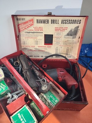 VTG Milwaukee Heavy Duty Hammer Drill With Metal Case Accessories Bit Works 5392