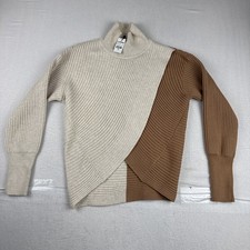New Express Cream Tan Cropped Crossover Color Block Ribbed Sweater XS Preppy
