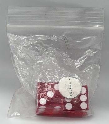 BELLAGIO B Logo Las Vegas Casino Red Large Dice in Bag Non Matching Numbers