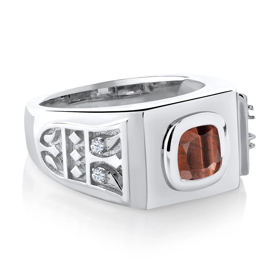 Anel masculino de prata esterlina 925 com almofada olho de tigre vermelho 2,04 quilates - Imagem 3 de 4