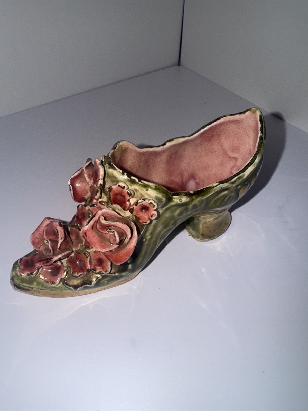 PANTOFOLA D’ORO Ciabatta vintage floreale rosa e verde oro